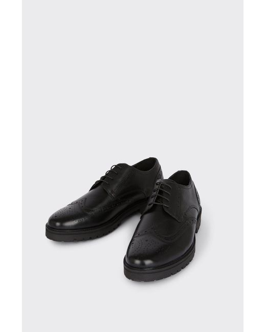Burton Black Leather Brogue Shoes With Chunky Sole for men