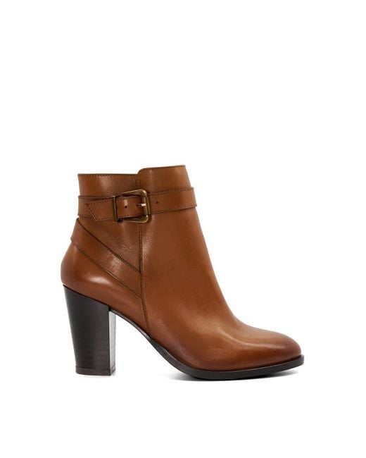Dune Brown Philippa Buckle-embellished Heeled Leather Ankle Boots