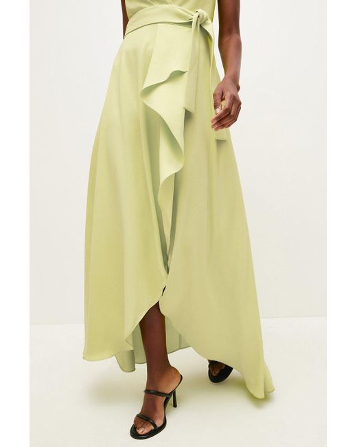 Karen Millen Yellow Soft Tailored Waterfall Halter Maxi Dress