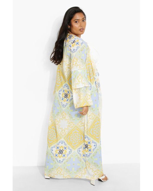 Boohoo Blue Plus Scarf Print Kimono