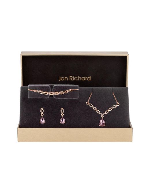 Jon Richard Black Rose Gold Plated Pink Stone Twist Jewellery Set - Gift Boxed