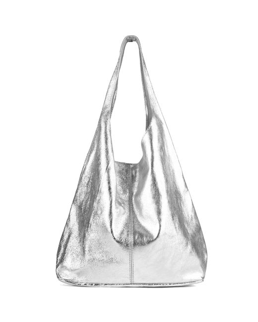 Sostter Gray Silver Metallic Leather Hobo Shoulder Bag