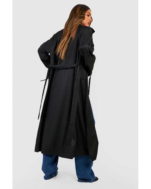 Boohoo Blue Belted Button Detail Trench Coat