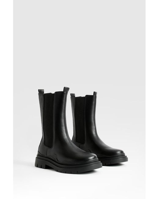 Boohoo Black Wide Fit Calf Height Chelsea Boots