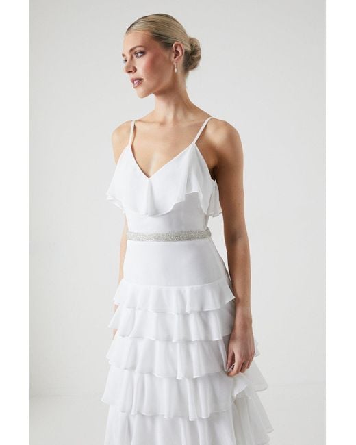 Coast White Tiered Cami Chiffon Wedding Dress With Gem Belt