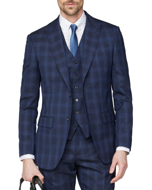 Jeff Banks Blue Check Wool Blend Soho Suit Jacket for men