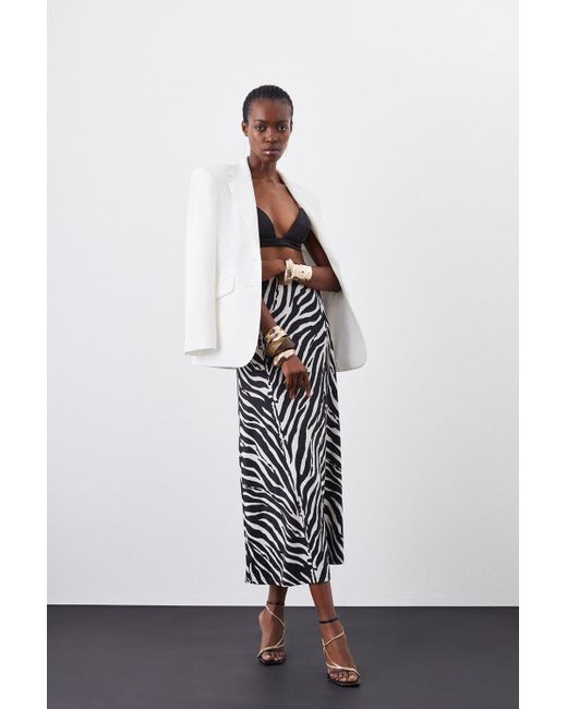 Karen Millen White Zebra Printed Jersey Maxi Skirt