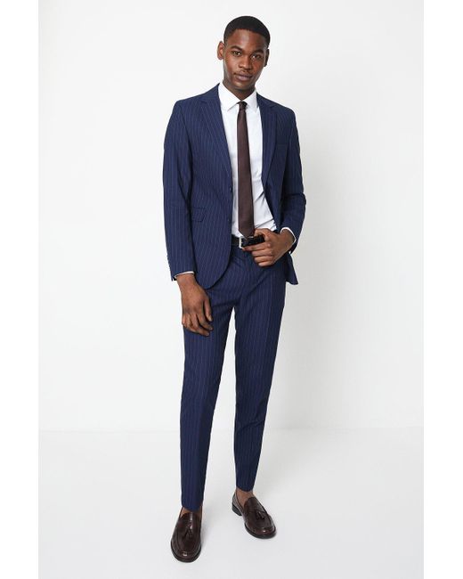 Burton Blue Navy Fine Stripe Suit Trouser for men