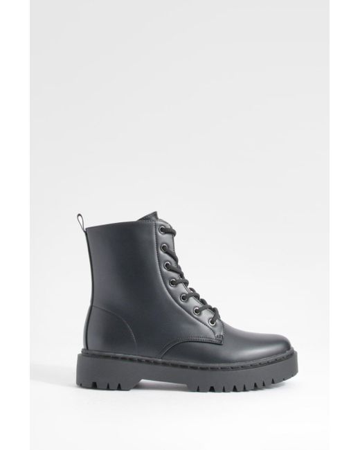 Boohoo Black Lace Up Hiker Boots