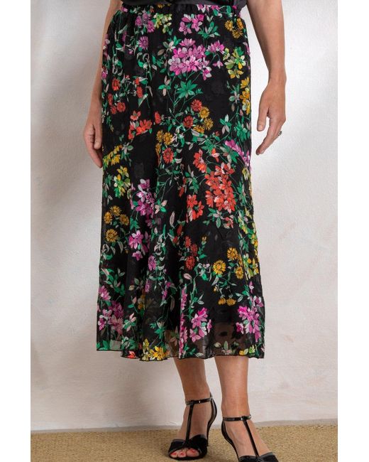 Anna Rose Black Floral Print Bias Cut Midi Skirt