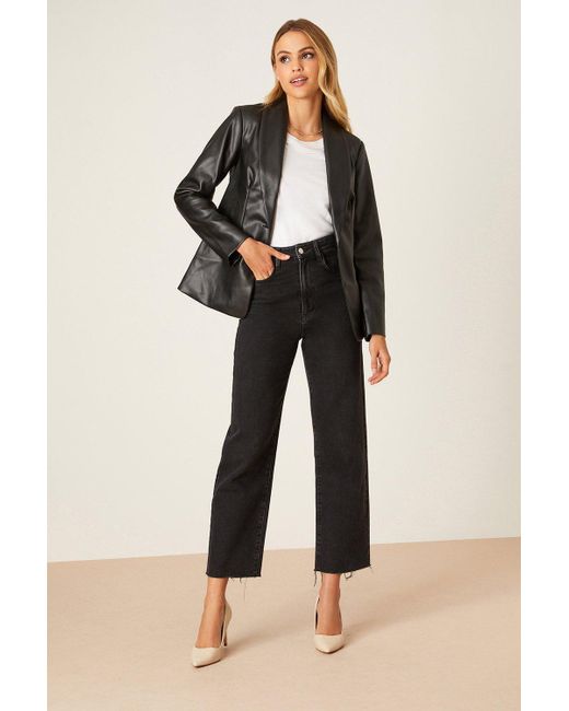 Dorothy Perkins Black Faux Leather Tailored Single Breasted Blazer