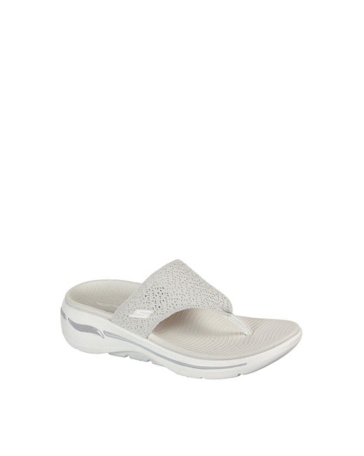 Skechers White 'go Walk Arch Fit Weekender' Polyester Toe Post Sandals