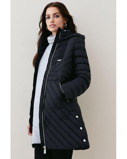 Karen Millen Black Petite Down Filled Packable Mid Coat