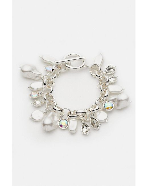 Karen Millen White Silver Plated Gem Charm Bracelet