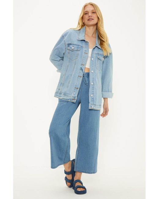 Oasis Blue Chambray Drawstring Patch Pocket Trouser