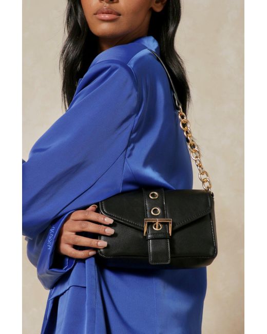 MissPap Blue Chain Leather Look Buckle Shoulder Bag