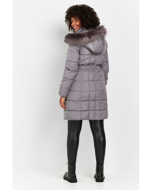 Wallis Gray Grey Faux Fur Hood Quilted Coat