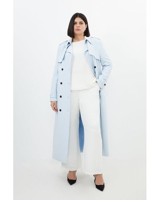 Karen Millen Blue Plus Size Compact Stretch Tailored Belted Trench Coat