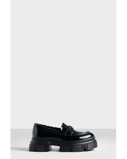 Boohoo Black Chunky Sole Patent Loafers