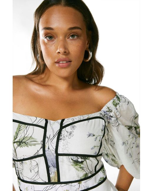 Karen Millen Multicolor Plus Size Botanical Silk Cotton Corset Woven Top
