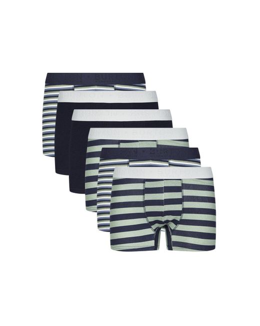 Burton Green 6 Pack Khaki And Navy Stripe Trunks for men