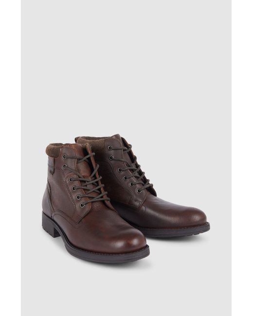 DEBENHAMS Brown Oaktrak Benson Leather Textured Panel Boot for men