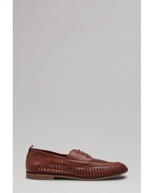 Burton Brown Pu Leather Look Lace-up Woven Loafers for men