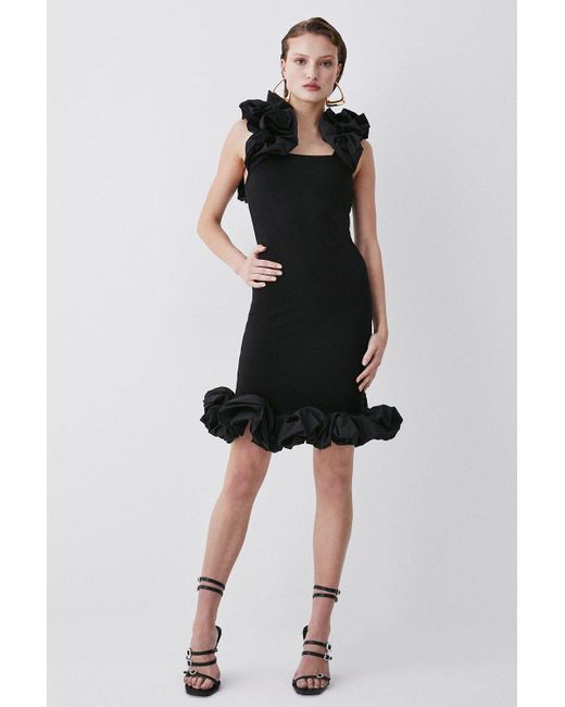 Karen Millen Black Taffeta Detail Ponte Mini Dress