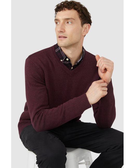 MAINE Red Pure Cotton Marl Vee Neck Jumper for men