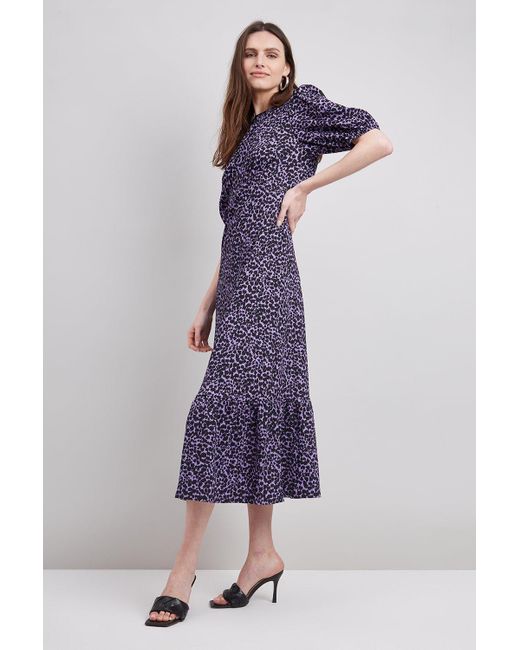 Wallis Purple Lilac Pebble Puff Sleeve Jersey Midi Dress