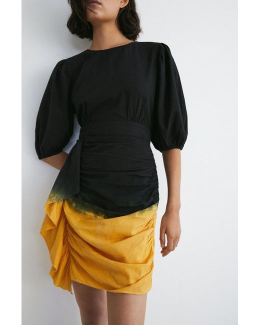 Warehouse Black Petite Tie Dye Ruched Skirt Mini Dress