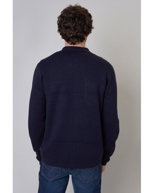 Threadbare Blue 'roxton' Luxe Long Sleeve Knitted Shirt for men