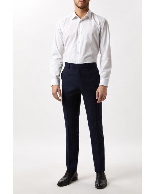 Burton Blue Slim Fit Navy Check Tweed Suit Trousers for men
