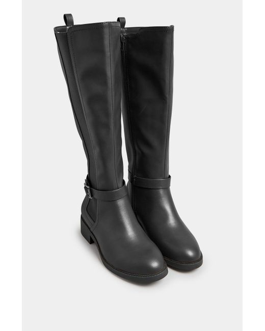 Yours Blue Wide & Extra Wide Fit Faux Leather Buckle Knee High Boots