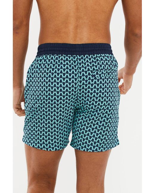 Threadbare Blue 'santos' Geometric Turtle Print Swim Shorts for men