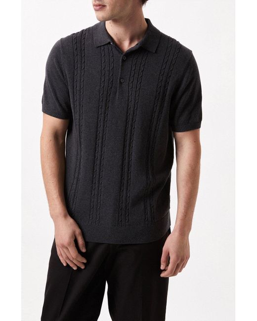 Burton Black Pure Cotton Charcoal Short Sleeve Cable Knitted Polo Shirt for men