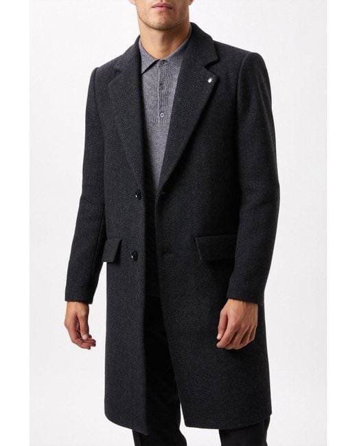 Burton Black Twill Wool Blend Overcoat for men
