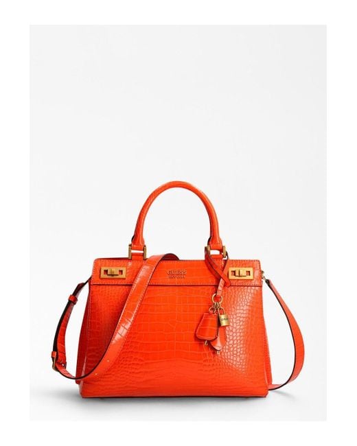 Guess Red Katey Croc Luxury Satchel Bag