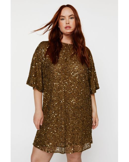 Nasty Gal Brown Plus Size Cluster Sequin Slouch Shift Dress