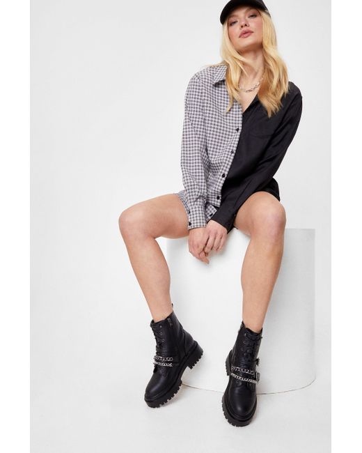 Nasty Gal Black Chain-ge Of Plan Chunky Lace-up Ankle Boots