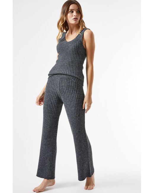Dorothy Perkins Blue Charcoal Knitted Wide Leg Trousers