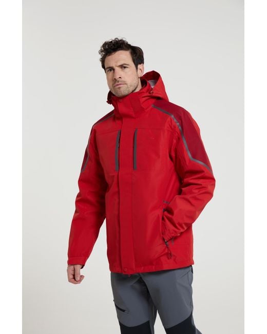 Mountain Warehouse Red Zenith Ii 3 In 1 Jacket Waterproof Padded Zip Rain Coat for men