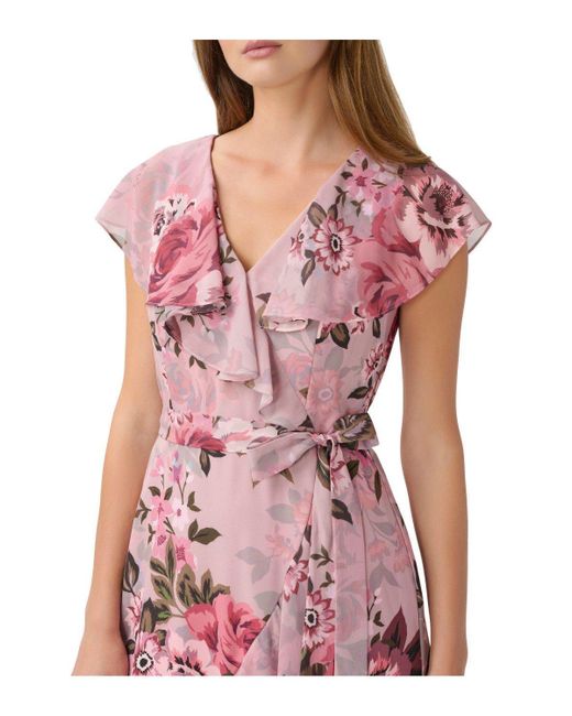 Adrianna Papell Red Floral Printed Wrap Dress