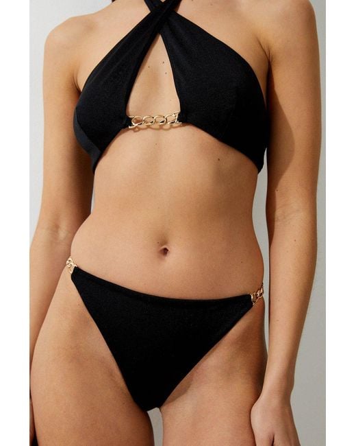 Karen Millen Black Slinky Chain Detail Bikini Bottoms