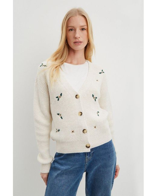 Dorothy Perkins Natural Cream Embroidered Knitted Cardigan