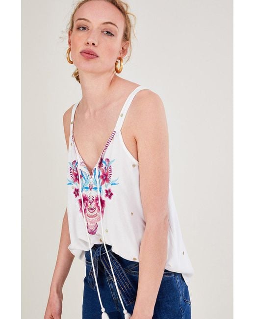 Monsoon Blue Embroidered Cami Top