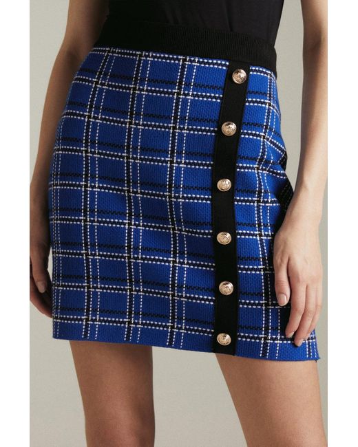 Karen Millen Blue Check Knitted Skirt