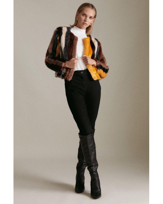 Karen Millen Multicolor Petite Stripe Faux Fur Short Coat