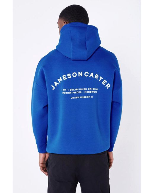 Jameson Carter Blue 'louie' Cotton Blend Oversized Graphic Hoodie With Kangaroo Pocket for men