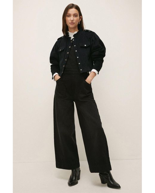Oasis Black Cord Puff Sleeve Crop Jacket
